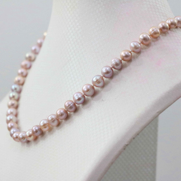 Natural purple 7-8mm akoya freshwater pearl necklace 18