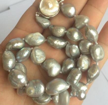 Natural 10-16mm SOUTH SEA gray BAROQUE PEARL NECKLACE + Pearl clasp 18 