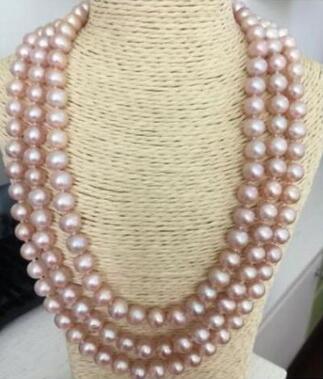 triple strands huge 9-10mm south sea lavender round pearl necklace 18