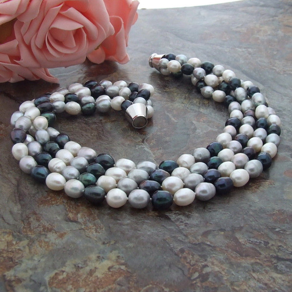 Multi Color Rice freshwater Pearl 4Strds Necklace