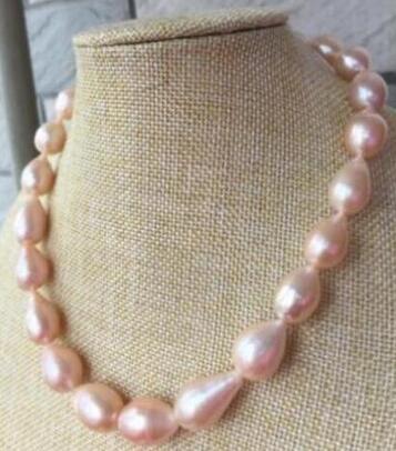 huge AAA 12-14mm gold pink south sea baroque pearl necklace 18inch 14k gold