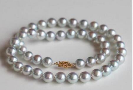 8-9mm real natural round south sea gray grey pearl necklace 18