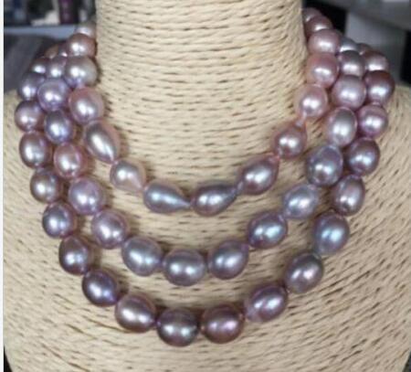 Beautiful 10-12mm south sea baroque purple pearl necklace 50