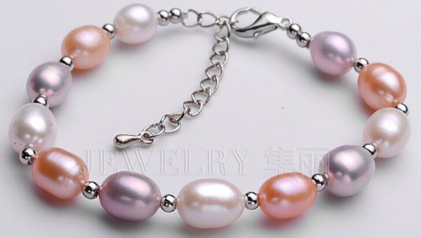 Natural Fashion Beautiful White Pink Cultured Pearl Bracelet 7.5