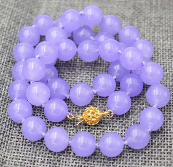 Beautiful 8mm Natural Purple Jade Round Gemstone Bead Necklace 18'' AAA