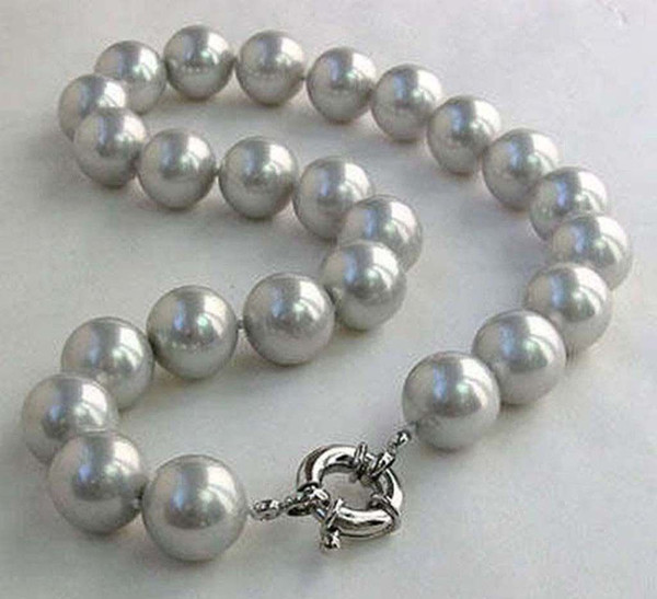 10MM GENUINE SILVER GRAY SOUTH SEA SHELL PEARL ROUND GEMSTONE NECKLACE 18