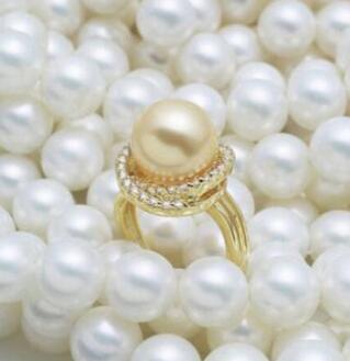 CHARMING AAA 11-12MM NATURAL SOUTH SEA Gold PEARL RING SIZE 8-9 !