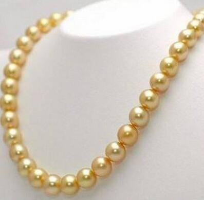 8mm 18'' South Golden Sea Shell Pearl Round Beads Necklace AAA Grade