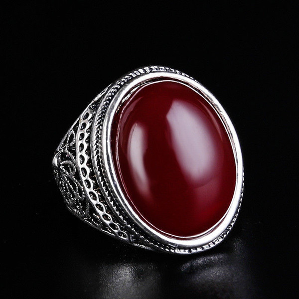 Red Men's Stainless Steel Fashion Stone Ring Gentleman Vintage Jewelry Size 9