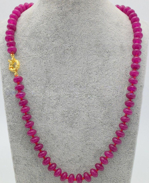 Fashion Women's Natural 5x8mm Fuchsia Jade Rondelle Gemstone Necklace 18