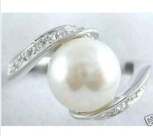 Women Bridal Wedding Jewelry, TAHITIAN WHITE PEARL shell RING SIZE 7-10