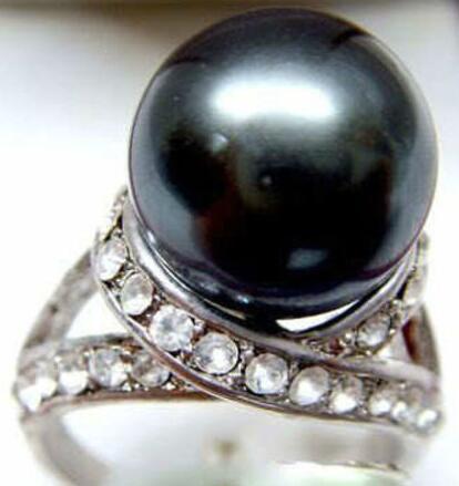 new 12MM Crystal Black Shell Pearl Ring size: 7.8.9