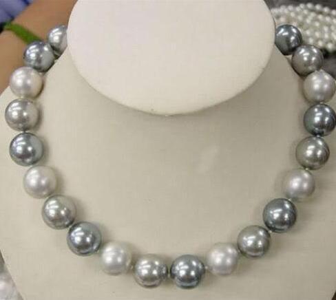 8mm Elegant white Silver Gray Shell Pearl Necklace 18 inches AAA