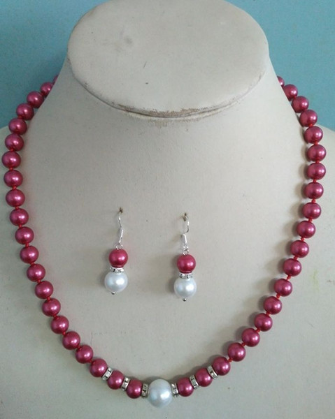 8mm Wine Shell Pearl Necklace +Earring Set 18