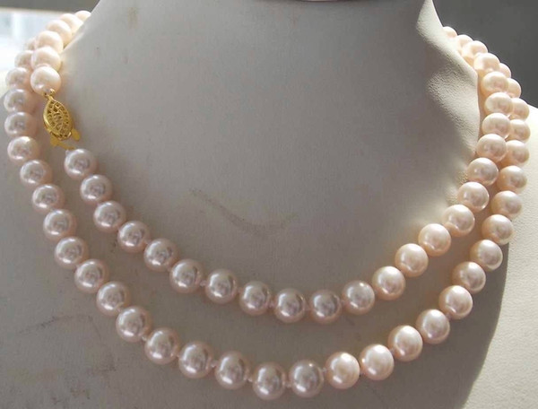 Hot New 36'' 8mm Light Pink South Sea Shell Pearl Necklace AAA