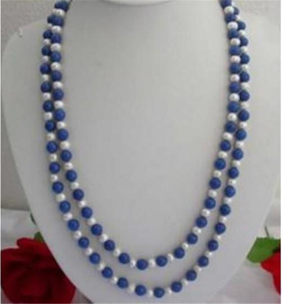 Natural 8mm Egyptian Blue Lapis Lazuli & Real White Pearl Necklace 30