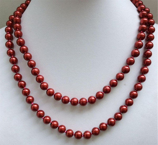 Bright 8mm New Red South Sea Shell Pearl Necklace 36