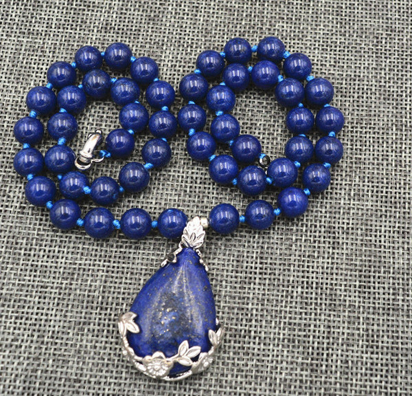 New 8mm Natural Egyptian Lapis Lazuli Gemstone Water Drop pendant Necklace 18