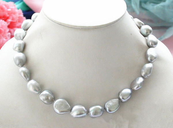 Real 9-10mm Natural Silver Gray Baroque Freshwater Cultured Pearl Necklace 18''