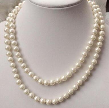 Pretty 8mm white natural South Sea Shell Pearl necklace 36