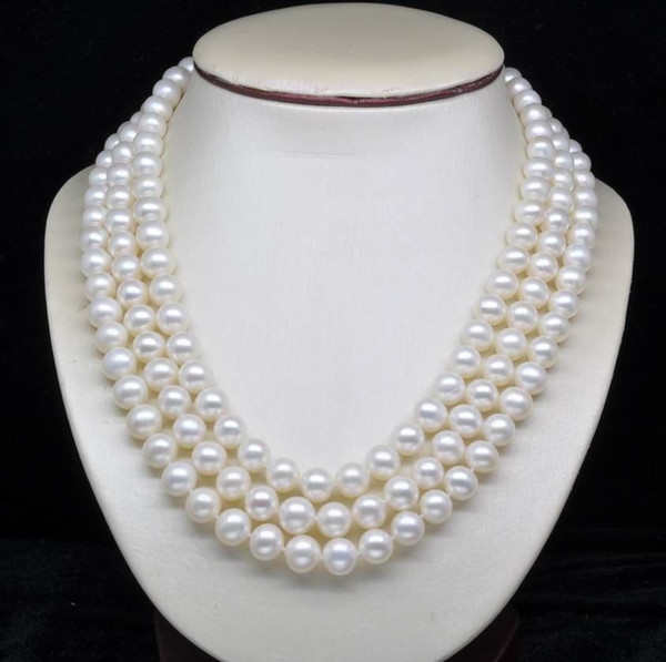 A++ Natural 3-Strand 6-7MM White Pearl Necklaces (17