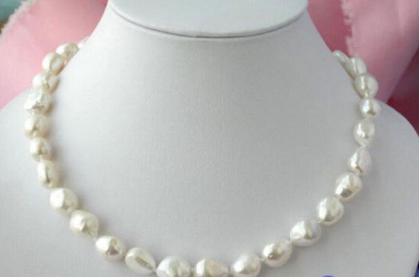 13x15 mm WHITE Baroque FRESHWATER CULTURED PEARL NECKLACE 18