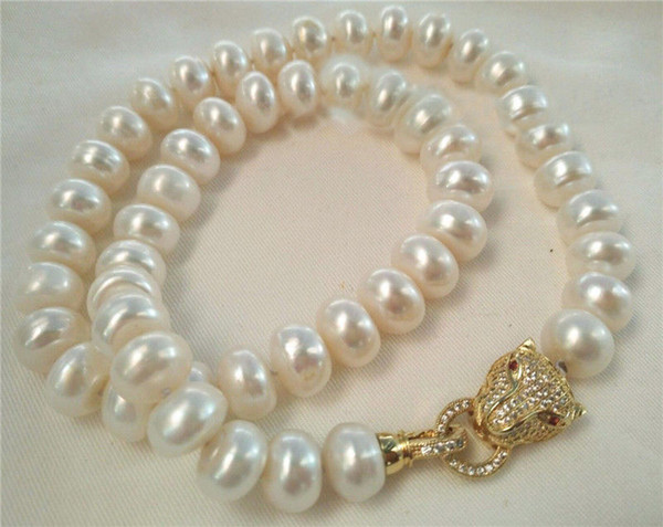 AAA 10-11 MM SOUTH SEA NATURAL White PEARL NECKLACE CZ clasp 19