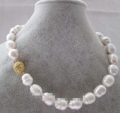 Real Natural 12-13mm White Baroque Growth Ring Pearl Necklaces 18