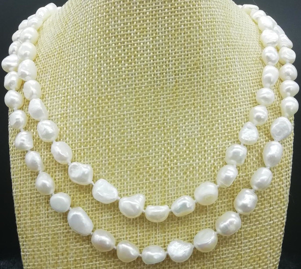 85# Fashion 8-9mm Natural White Round Double- Pearl Necklace36''