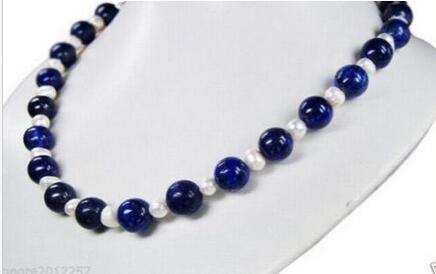 24 Natural 7-8mm pearl &10mm Egyptian Lapis Lazuli & Pearl Necklace