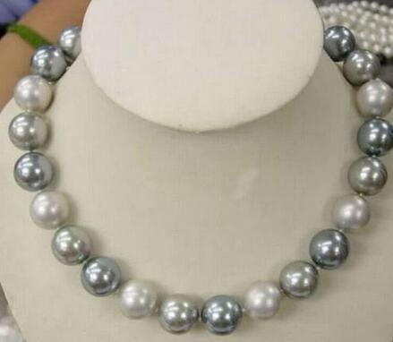 New 16mm Genuine White Silver Gray South Sea Shell Pearl Necklace 18'' AAA++