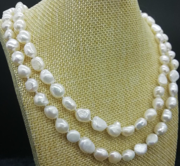 85# Handmade out of the ordinary 8-9mm white Pearl Double-deck Necklace 17-18