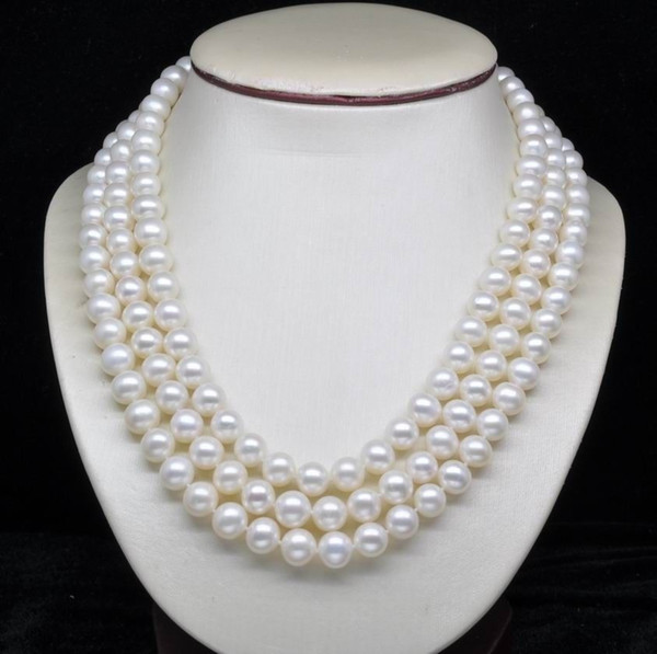 Natural 3-Strand 6-7MM AAA White Pearl Necklaces (16