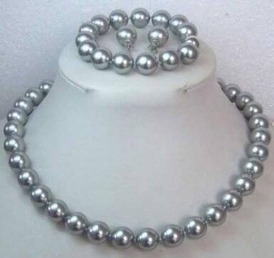 12MM Gray Shell Pearl Round Beads Necklace Bracelet/ Earrings Set