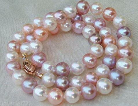 AAA 8-9 MM white purple pink SOUTH SEA Multicolor natural PEARL NECKLACE 18