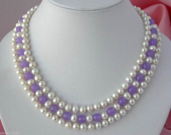 Fashion 3Rows 7-8mm Real Natural White Pearl & Alexandrite Gems Beads Necklace