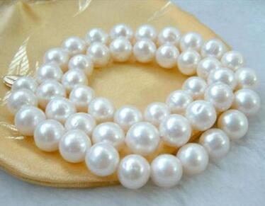 Huge AAA 10-11mm genuine south sea white pearl necklace 18 inch14K Gold Clasp