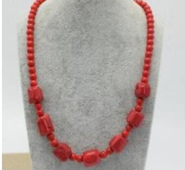 FREE SHIPPING HNatural Irregular &6mm Round Beads Red Coral stones Necklace 17