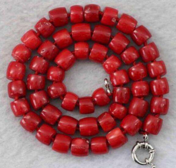 FREE SHIPPING Natural stone red coral 8-10mm irregular bead necklace chain stone 17