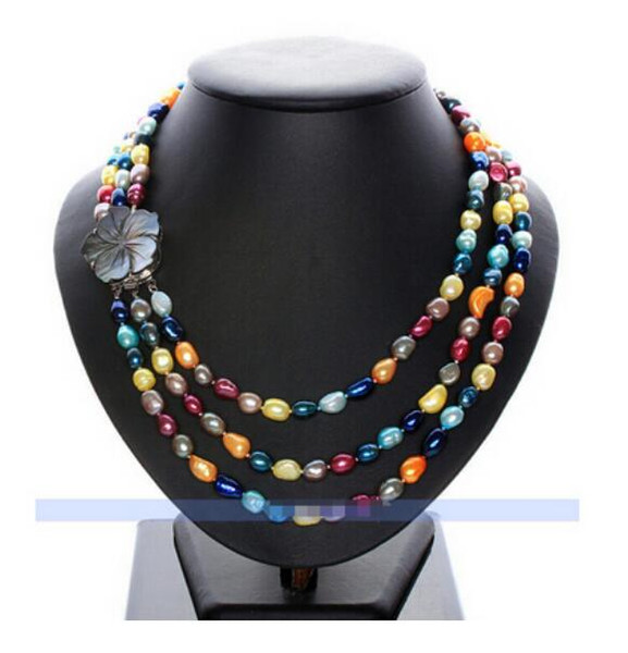 FREE SHIPPING 3 Strands Natural Multicolor Pearl Necklace