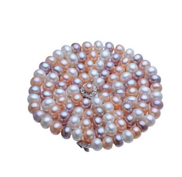 FREE SHIPPING > 9-10MM Fresh pearl mixed n bun, round pearl necklace