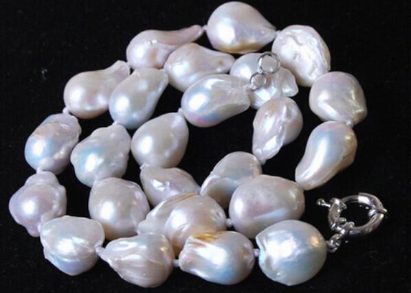 FREE SHIPPING ++-NATURAL LARGE 12-16MM WHITE BAROQUE CULTURED PEARL NECKLACE