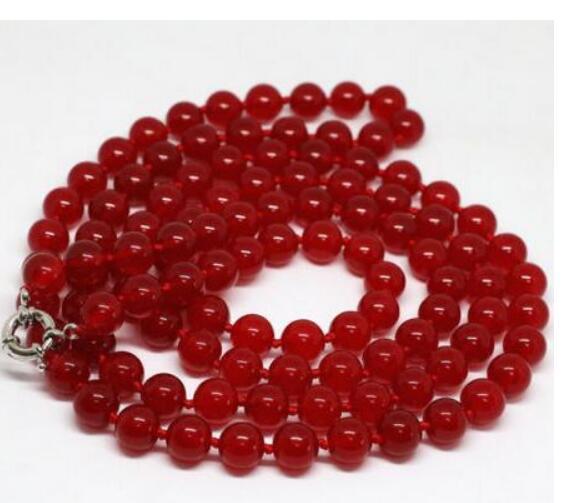 FREE SHIPPING + 10mm round natural red beads necklace 32