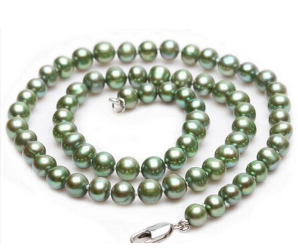 FREE SHIPPINGLight Green Cultured Freshwater Pearl Necklace Fashion Jewelr