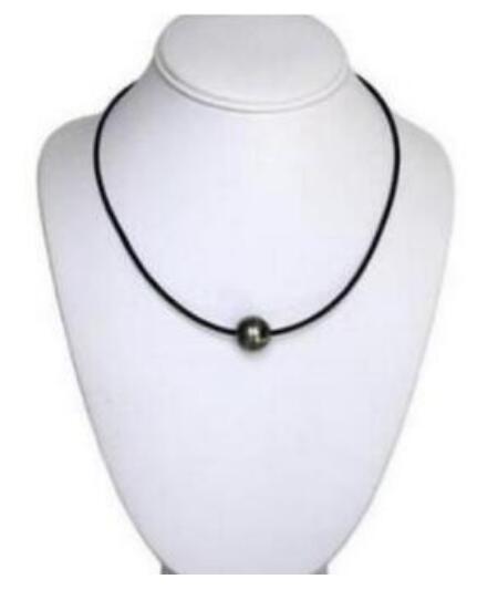 FREE SHIPPING+ Detail 12mm natural tahitian black pearl necklace leatheR