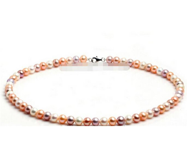 FREE SHIPPING AAA Natural Multicolor Cultured Freshwater Pearl necklace Silver