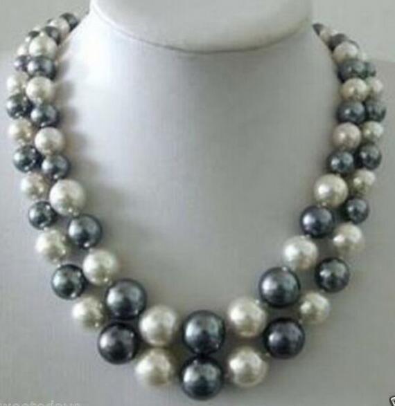 FREE SHIPPING +Beautiful WHITE GRAY SHELL PEARL NECKLACE