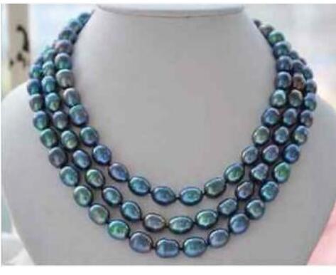 FREE SHIPPING stunning 8-9mm tahitian peacock green baroque pearl necklace 50