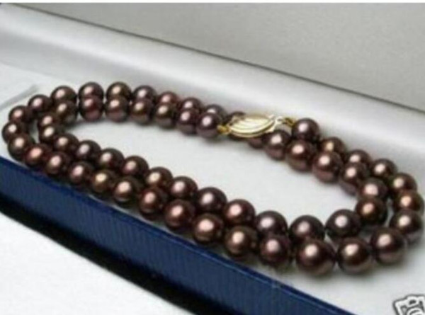 FREE SHIPPING Pretty 8-16mm Chocolate Brown South Sea Shell Pearl Necklace 17