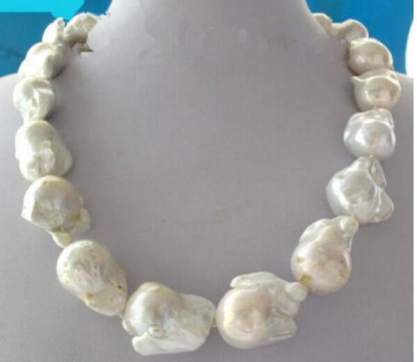 FREE SHIPPING Fashion natural REAL SOUTH SEA WHITE BAROQUE PEARL NECKLACE 18